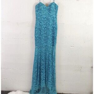 Flirt by Maggie Sotero Blue beaded Lace Overlay Sweetheart Prom Pageant Dress 6